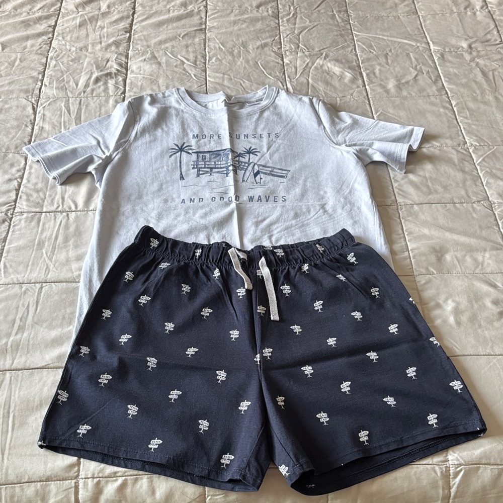Mango Dark Blue Patterned pyjama set in a new condition